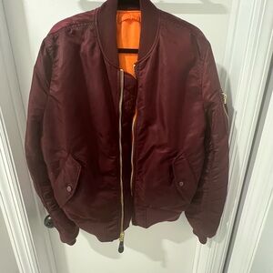 Alpha Industries Burgundy Bomber Jacket with Gold Accents